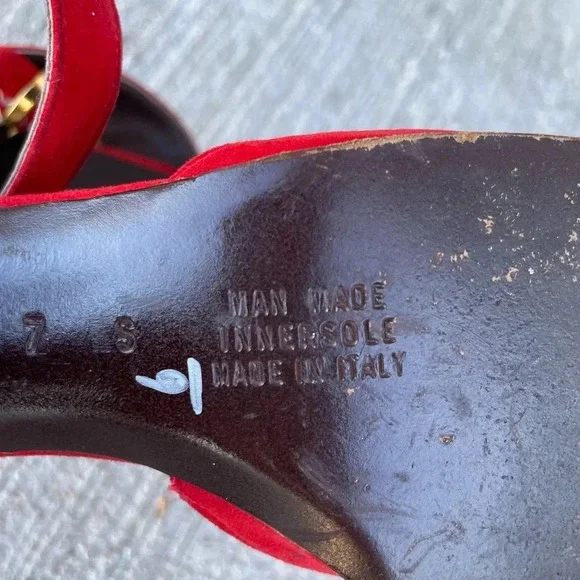 Lamica Italian Suede Leather Slingback Block Heel Size 7 Red Classic Round Toe - Picture 5 of 7